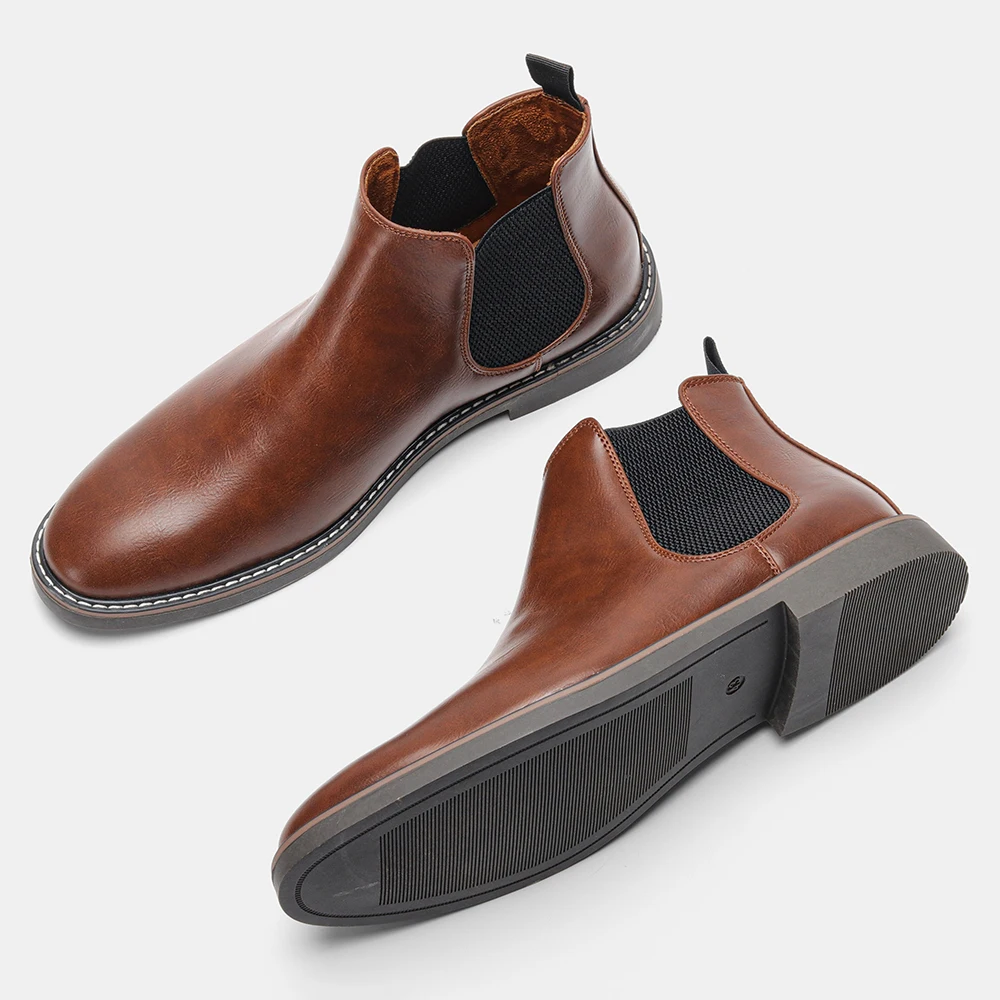 Chelsea-Stiefel für Herren, warmes Braun-Finish, Herrenstiefel mit elastischen Seiten, genähter Sohlenkante, knöchelhoch. – Detail 7