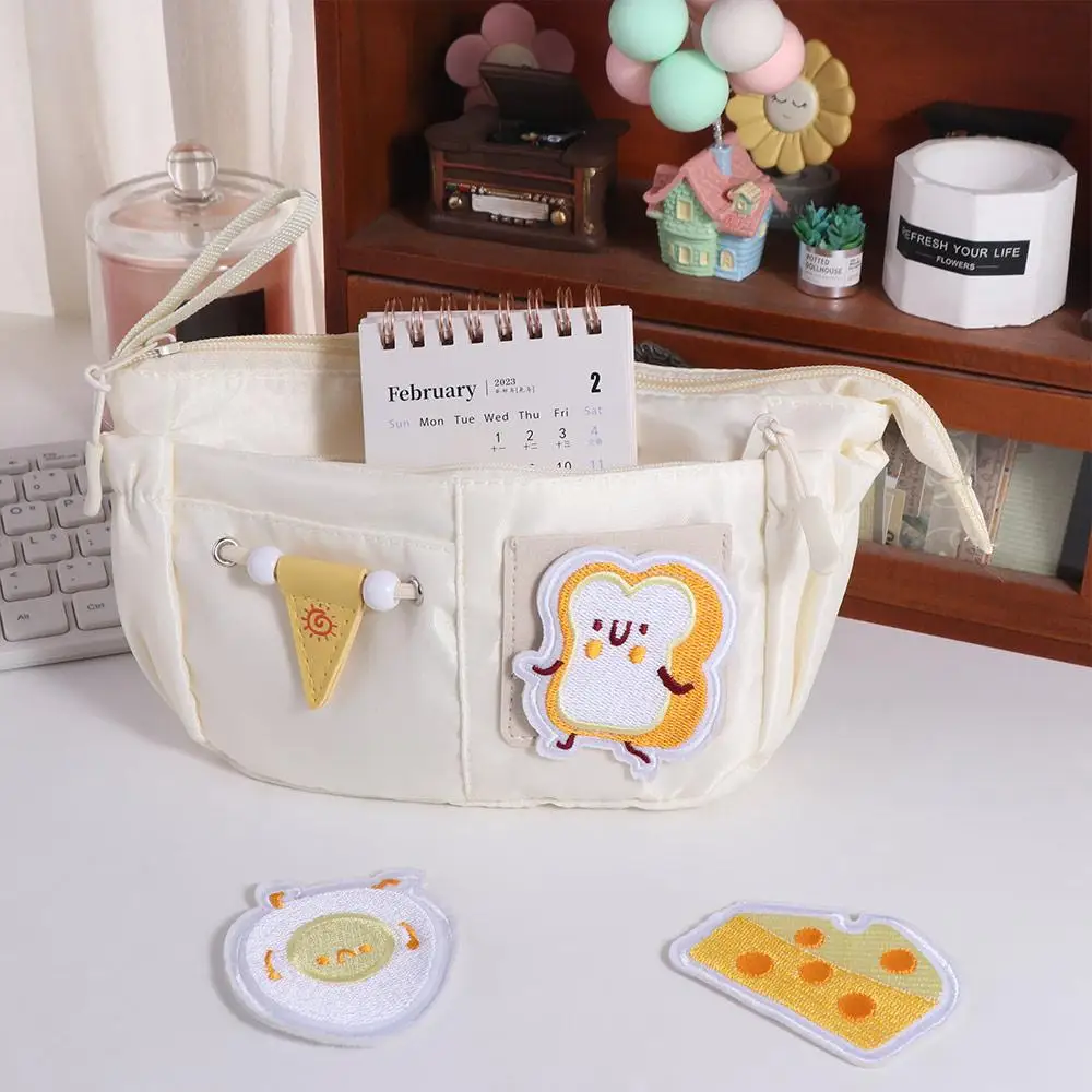 

DIY Large Capacity Pencil Box Aesthetic Organizer Embroidered Patch Pencil Case Creative Cartoon Stationery Storage Bag