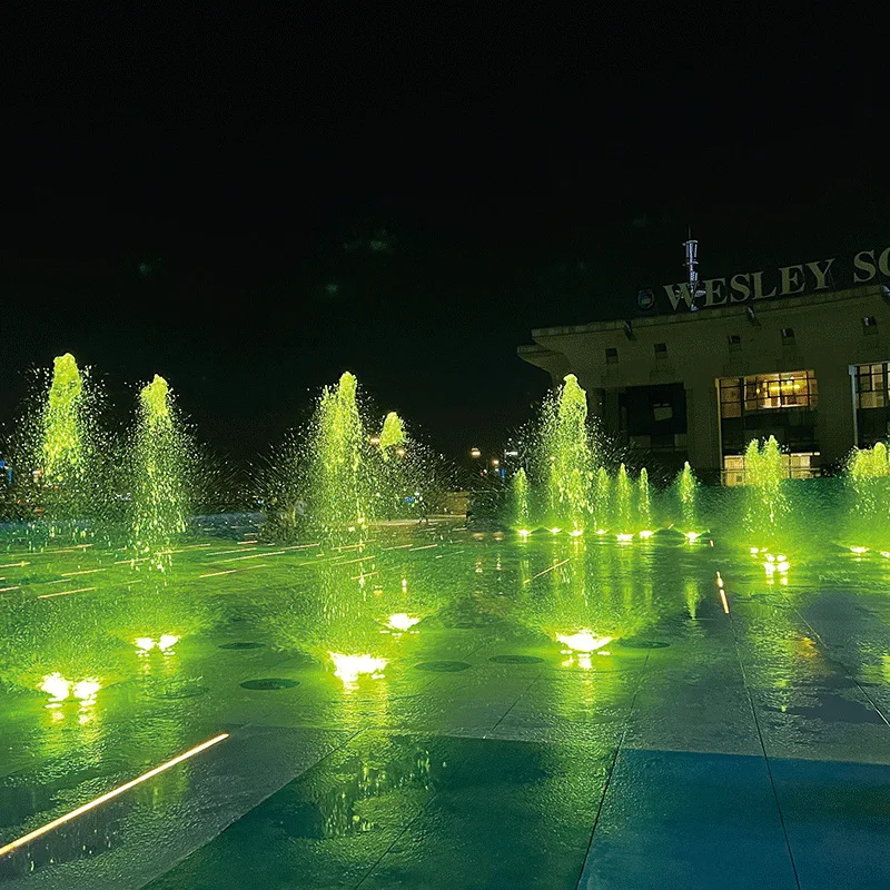 Outdoor RGB Stainless Steel Dry Deck Water Fountain Musical Dancing Jets Straight Column Nozzles Inground Use Modern Design