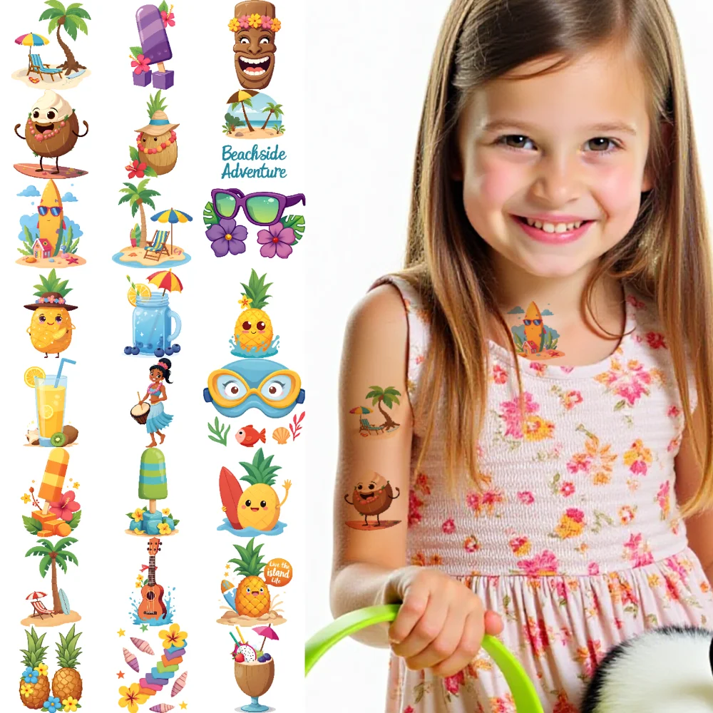 

63pcs Temporary Tattoo Guitar Waterproof Long-lasting Body Stickers Beach Flip Flops Temporary Tattoo Stickers Ice Cream For