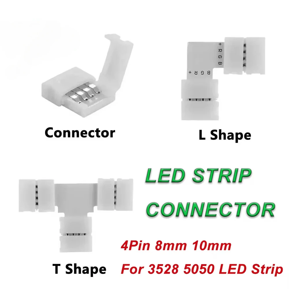 5 قطعة 4 دبوس 8 مللي متر 10 مللي متر LED موصل الشريط T/L شكل لحام مجاني ل RGB SMD 5050 2835 LED قطاع موصل الضوء