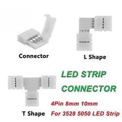 5PCS 4 Pin 8MM 10MM LED Strip Connector T/L Shape Free Welding for RGB SMD 5050 2835 LED Strip Light Connector