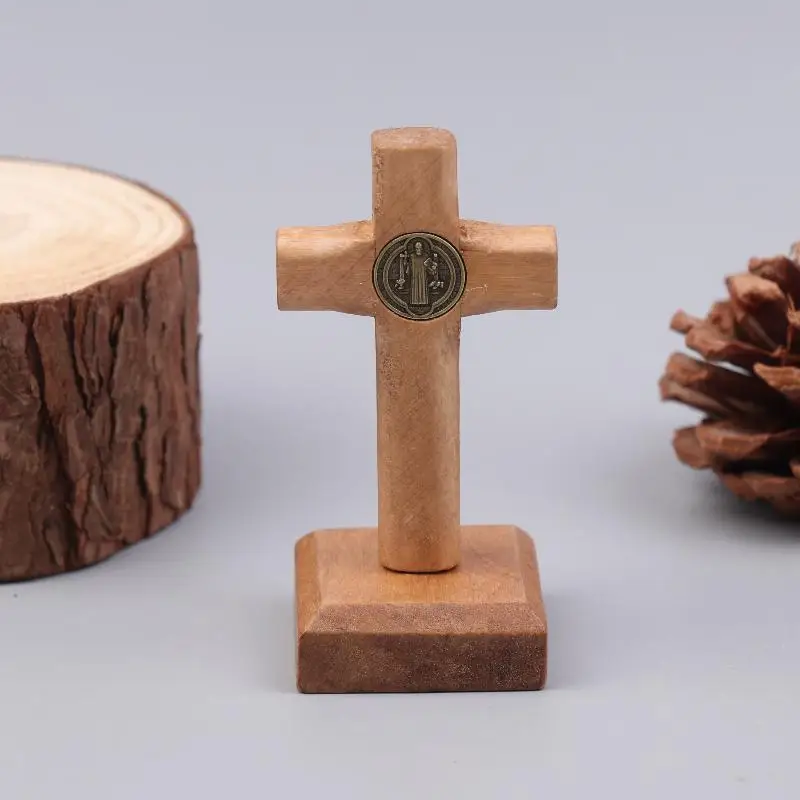 ~Wooden Standing Cross Small Home Decor Jesu Figurine For Party Housewarming Wedding Gift Bookshelf Cabinet Ornaments