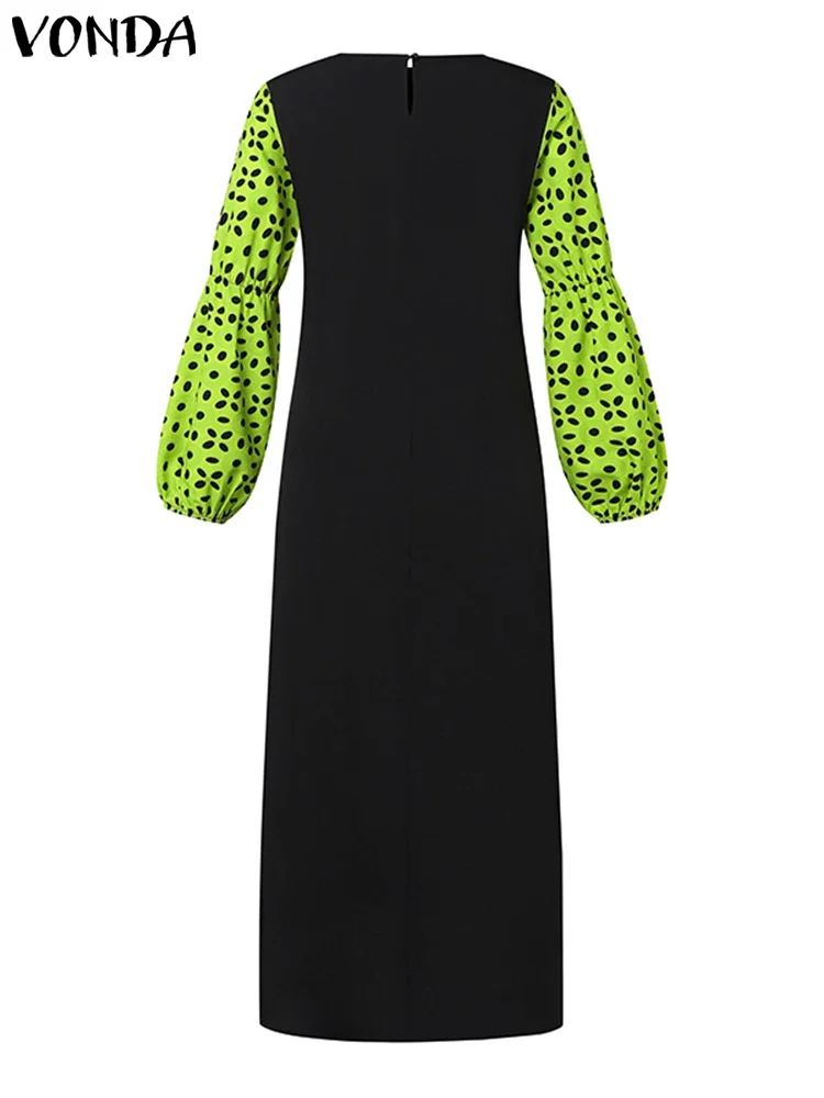 فساتين فوندا النسائية مقاس كبير 2025 مطبوعة للخريف بأكمام طويلة مكشكشة فستان صيفي طويل كبير الحجم رداء رقبة دائرية فساتين بوهيمية غير رسمية #5