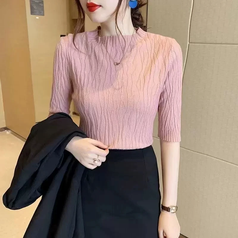 Spring Summer Korean Fashion Solid Sweater Women Short Sleeve Tops 2023 Pull Femme Casual Slim Female Pullover Knitted Clothes