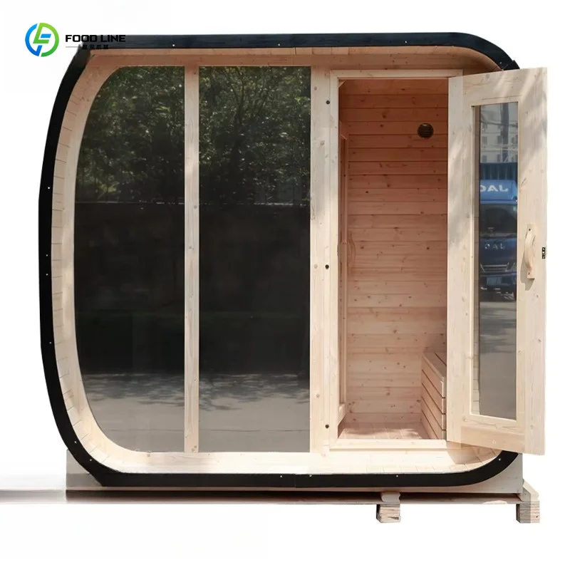 Customized  Pine Solid Wood Sauna, Modern Professional Charcoal Type, 2-4 Person Outdoor Cabin with Panoramic View for Villa