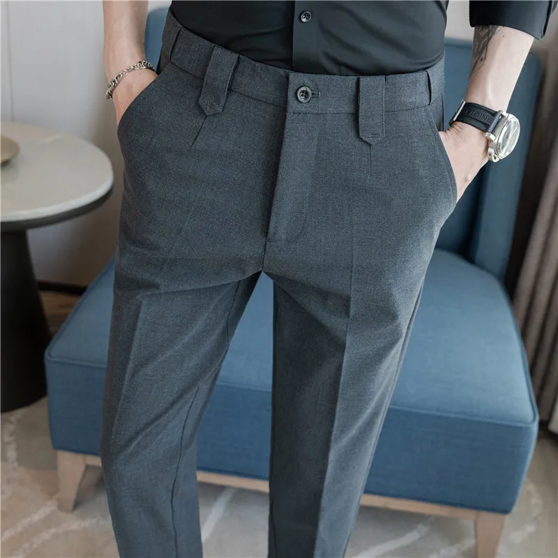 England Men's Business Casual Work Suit Pants Stretch Waistline Straight Slim Fit Bottoms Handsome Trousers Clothing