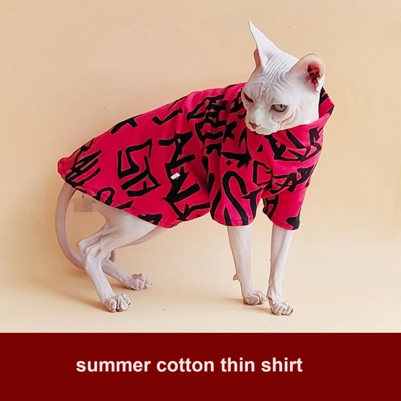 Summer thin Cotton Sphynx Shirt Hairless cat Clothes print letter sleeveless Vest for Sphinx Cat Ourfits Spring Pet Costume