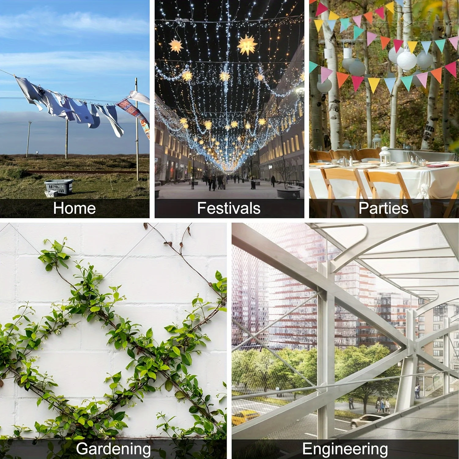 316 Stainless Steel Cable, 50/100/200/400 Feet 1/ 32inch Wire Rope with Aluminum Sleeves for Hanging String Lights, Hangers, Trellis Lines