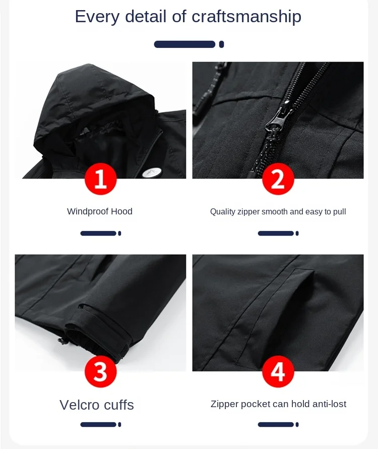 2024 Men's New Jacket Outdoor Hiking Windproof and Waterproof Camping Fishing Hoodie Coat Fashion Youth Men's Windbreaker