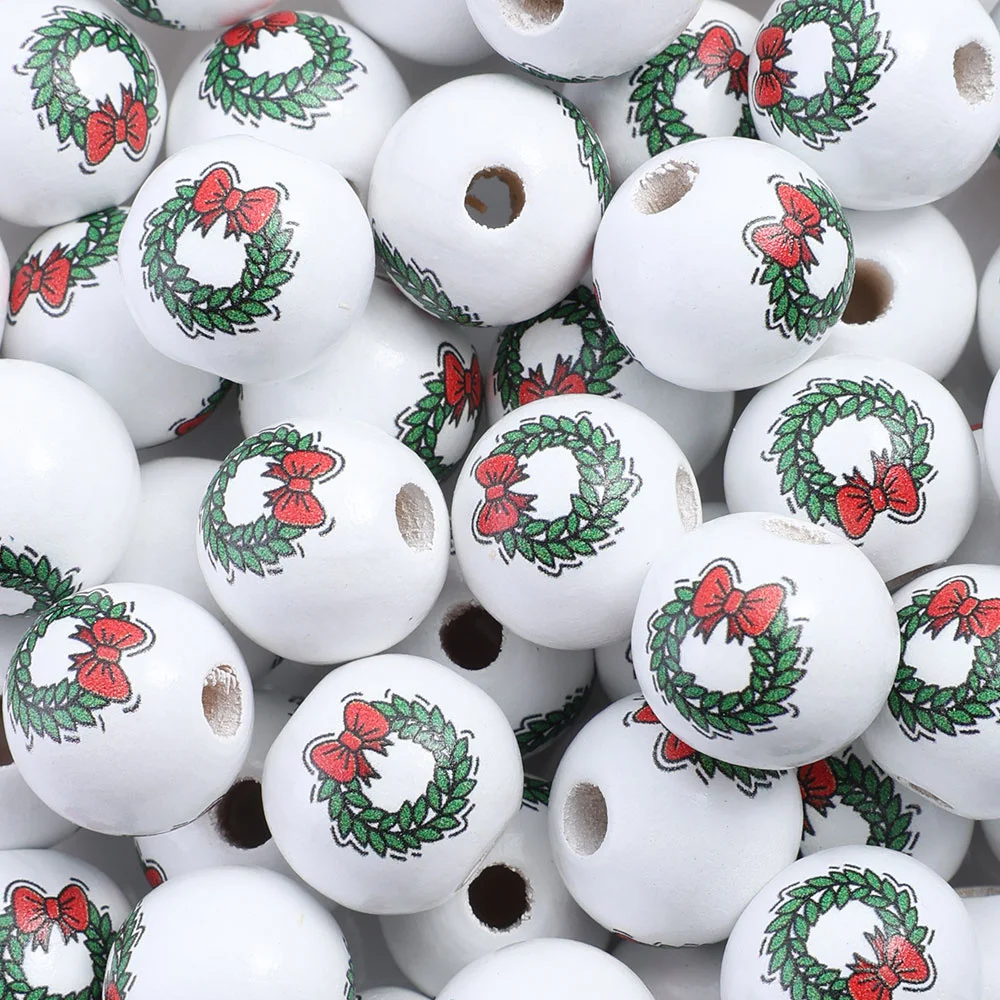 Assorted Printed Christmas Wooden Beads