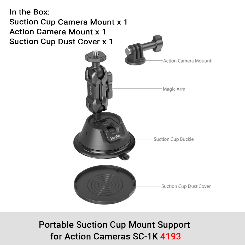 SmallRig 4193 Universal Action Kamerafeste med Sugekopp - Svart 3