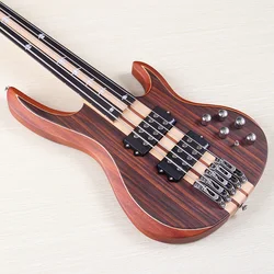 Fretless Electric Bass Guitar 5 String 43inch Solid Ashwood Body Bass Guitar Matte Finish Black Color