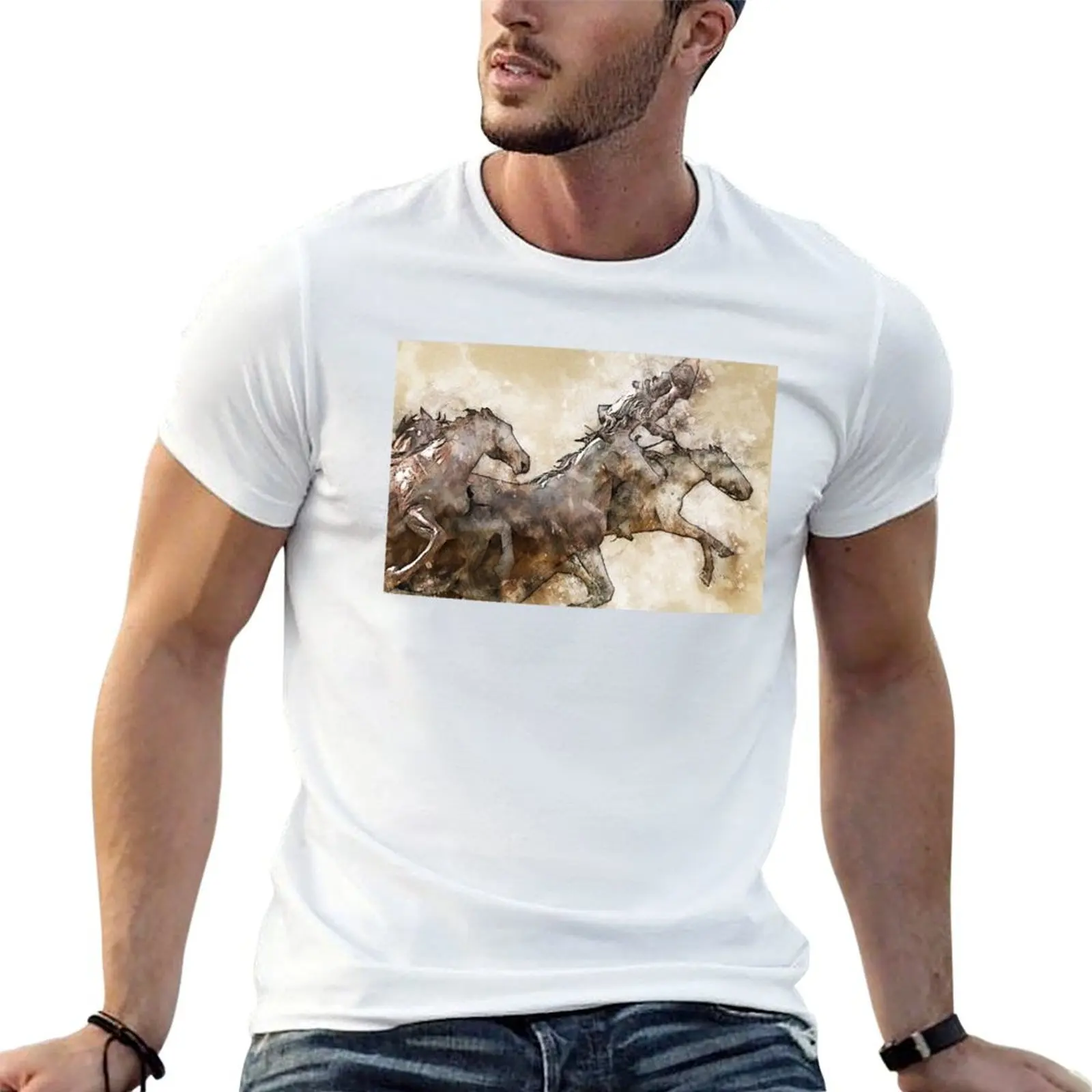 

T-Shirt t Horses with man men cotton Wild man t percent shirt for 100 shirts for Working