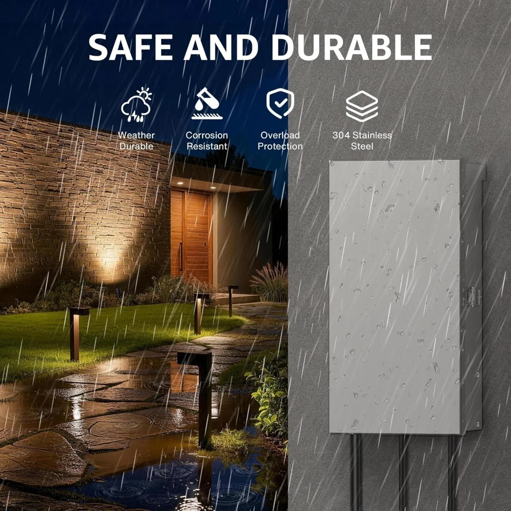 Low Voltage Landscape Lighting Transformer 300W 3 Zones Timer Photocell Waterproof 120V to 12V 14V AC Outdoor Garden Path