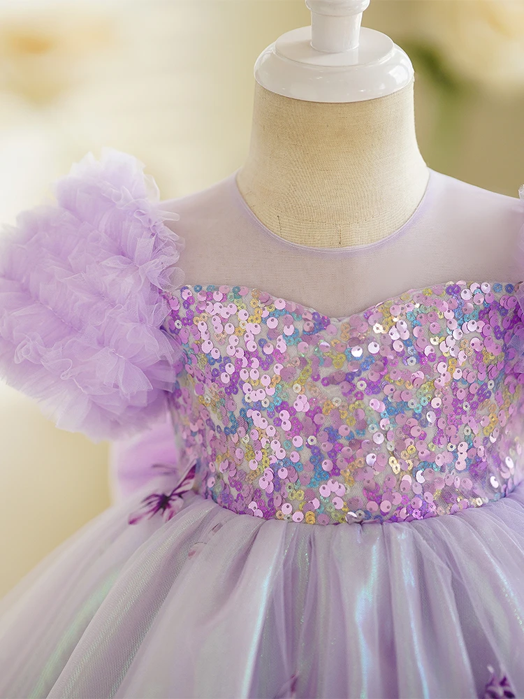 Childrens Dress Purple Butterfly Princess Dress Little Girls Birthday Stylish Fluffy Skirt Sequin Dress for Girl Childrens Dress