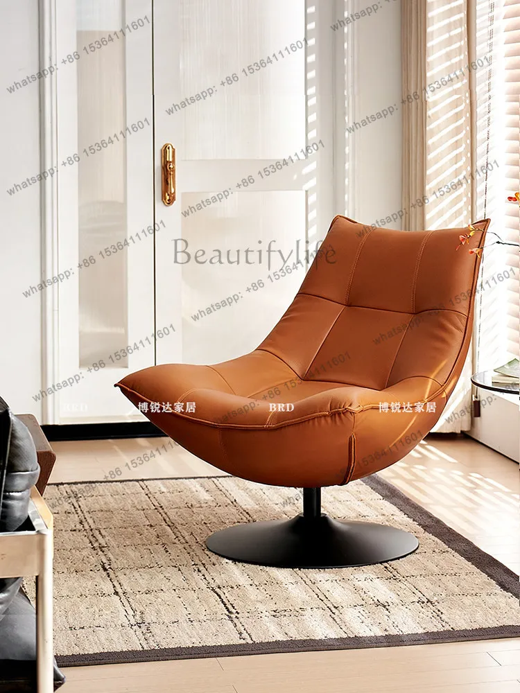 

Italian living room first layer cowhide single sofa chair rotatable lazy single chair