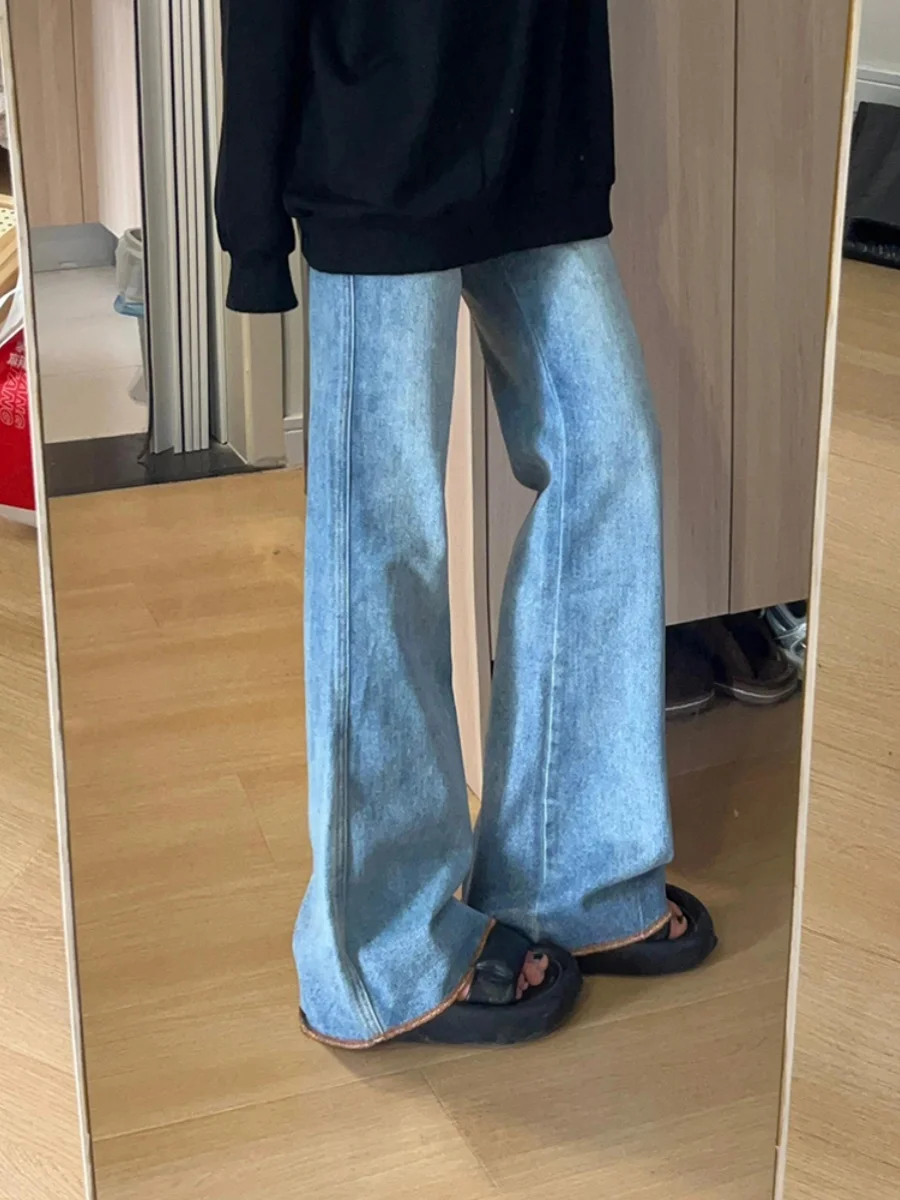 American Sle High Waist Bell Bot Blue Jeans Women's Summer Design Slimming Floor Length Trousers Trendy Wide Leg Pants