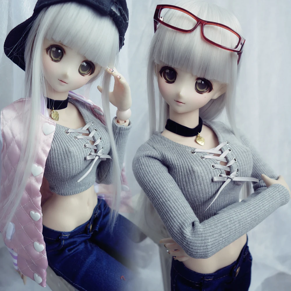 D06-P04 children handmade toy 1/3 DD doll BJD/SD doll's clothes black grey sexy lace up naked bottom shirt 1pcs