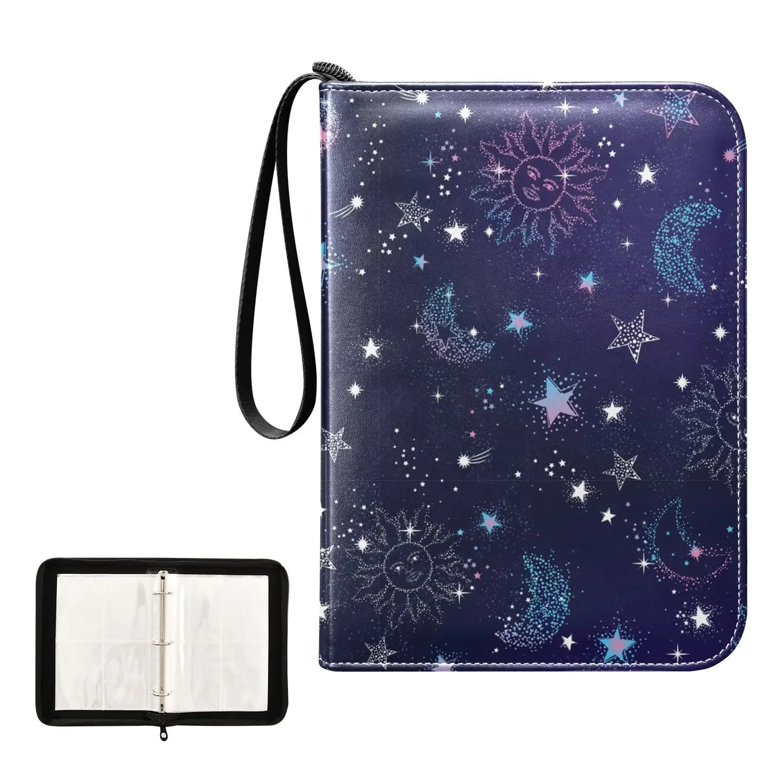 Carpeta de tarjetas Space Moon Stars, carpeta de tarjetas de bolsillo 400, álbum de bolsillo de doble cara, tarjetas de juego deportivas, almacenamiento único de colección de tarjetas