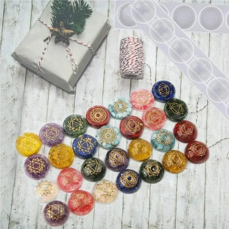 Seven Chakras Round Silicone Mold,DIY Epoxy Resin Semicircle Hemisphere Mirror Craft Mold