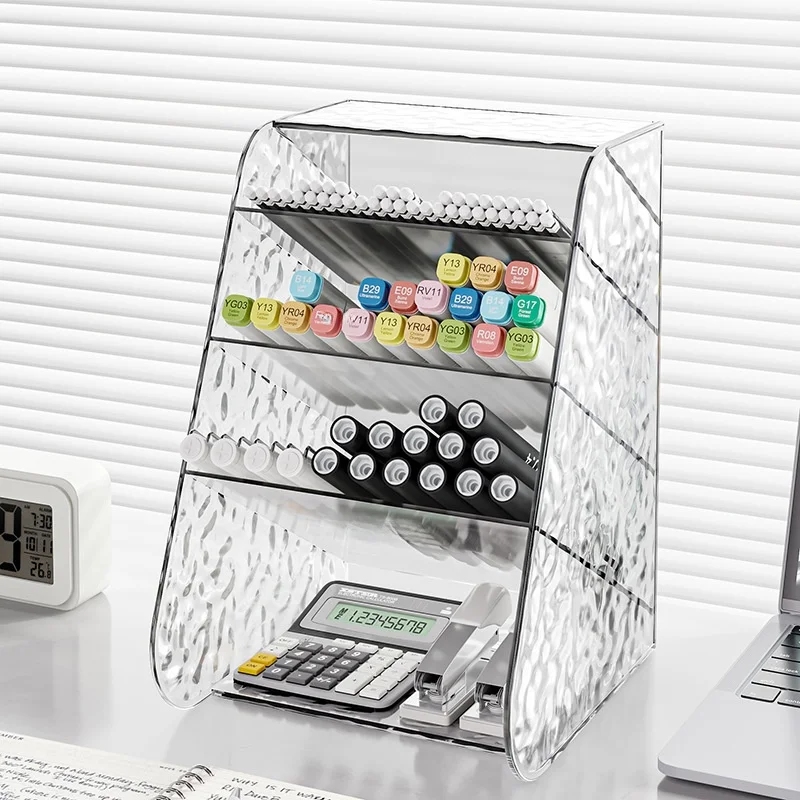 new-transparent-desktop-pen-holder-multi-functional-stationery-storage-box-office-student-supplies-slanted-insertion-storage