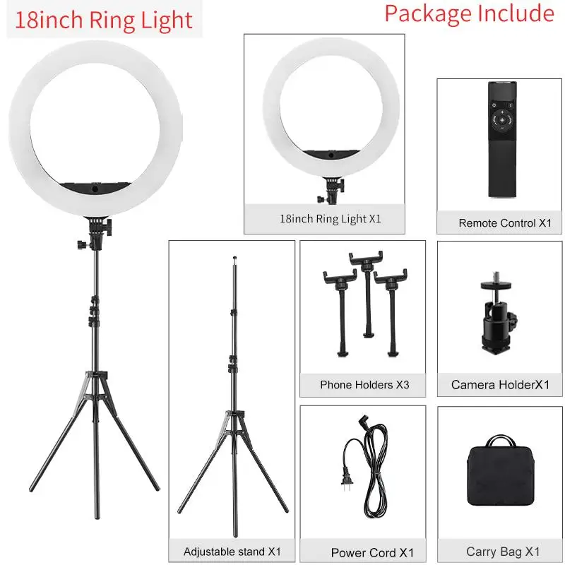 New! 18 inch Ring Light with Tripod Stand 55W 3000-5800K CRI 90 Photo Studio Light for Vlog Video Shooting Makeup Selfie Ring