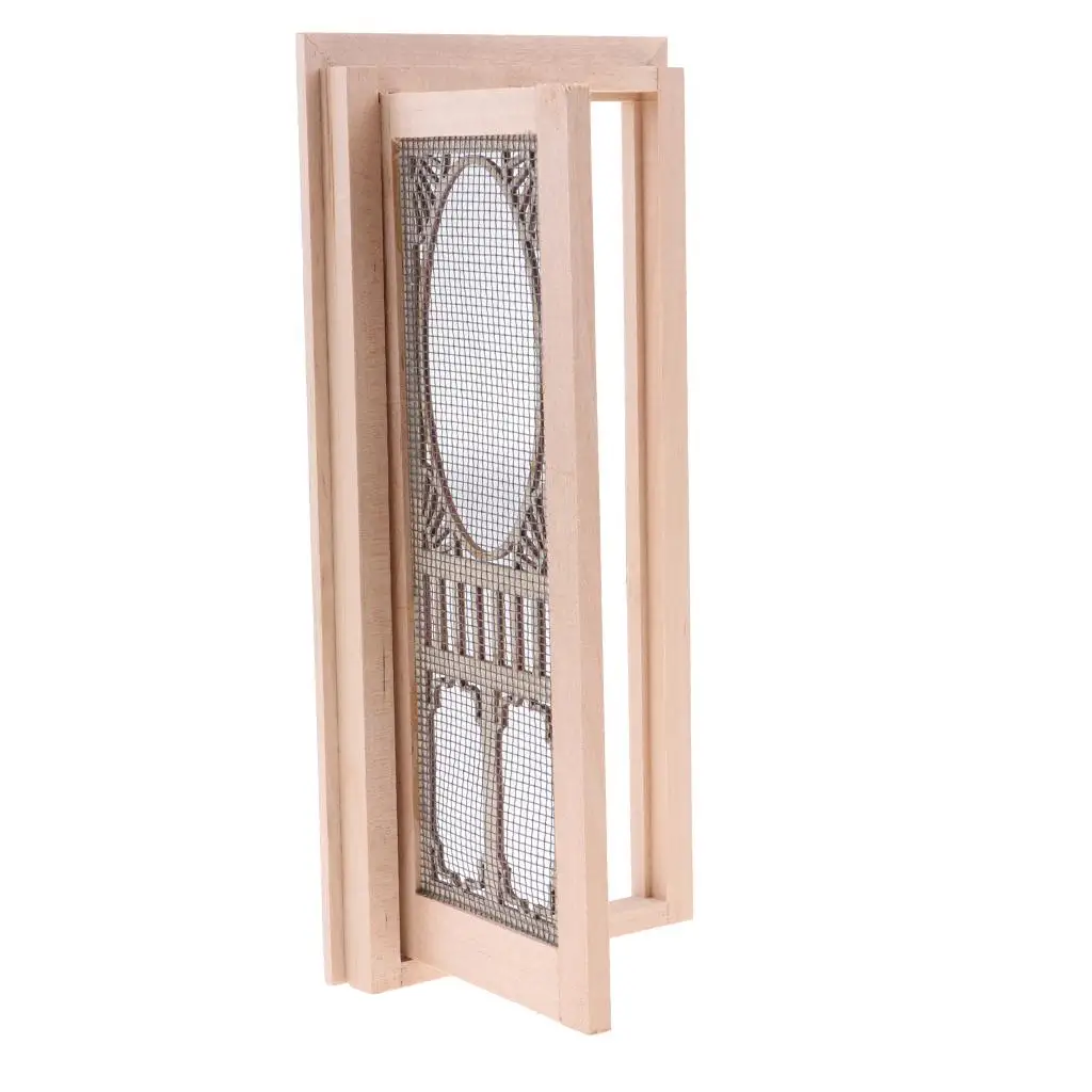 1 12 Scale Dollhouse Wood Screen Door Hollow Design Miniature Furniture for Mini House Decoration