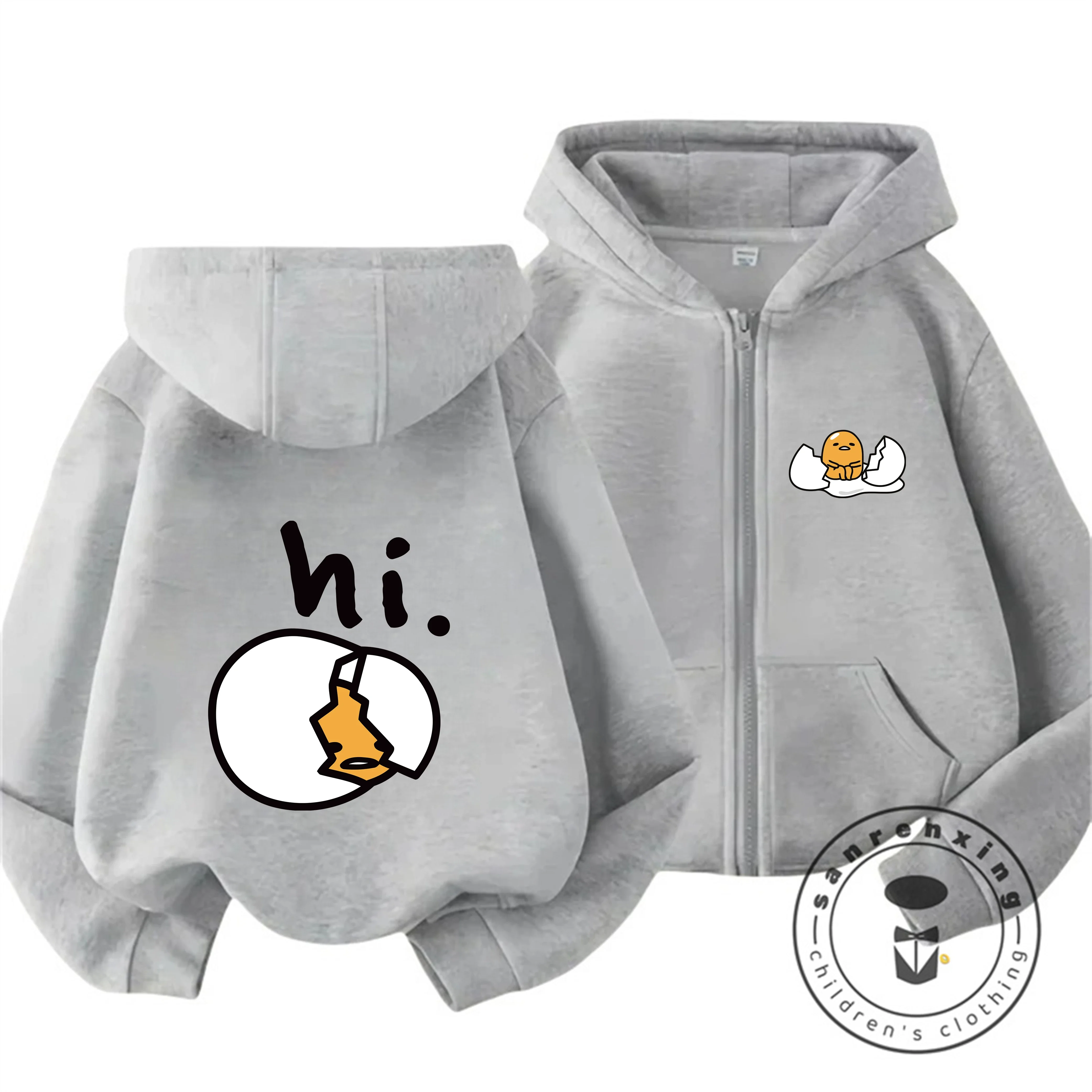 

Детская толстовка с капюшоном на молнии с рисунком Гудетама, осенне-зимняя, для мальчиков и девочек, милая, кавайная, модная, новая, детская толстовка с капюшоном для детей 3-14 лет