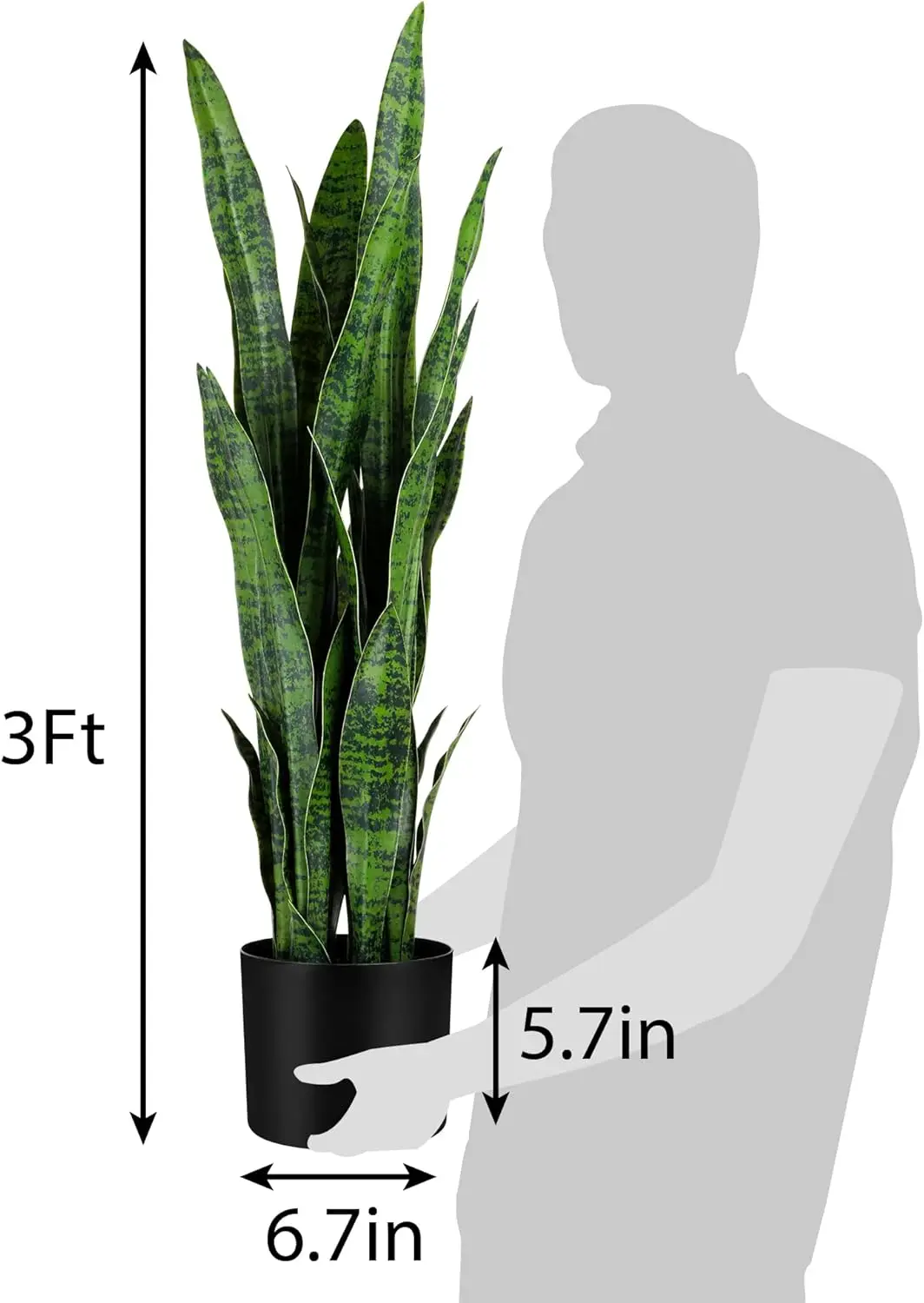 3ft 2-Pack Artificial Snake Plant Fake Sansevieria Indoor Decor, 32 Thick Leaves Lifelike Faux Silk Plant, Home Garden Decor