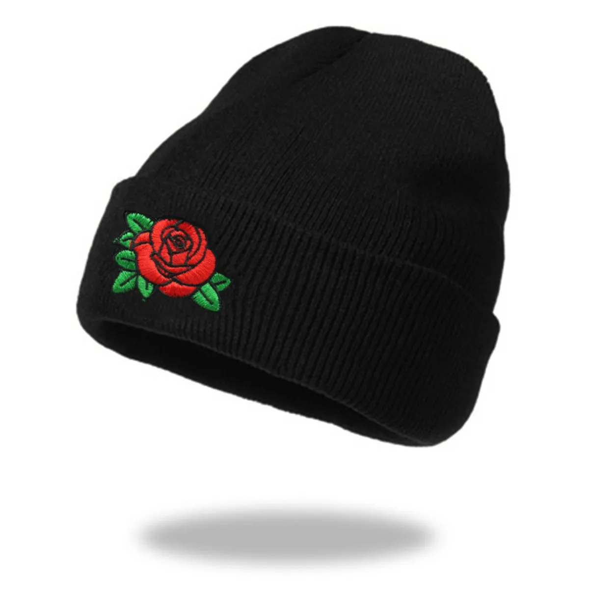 

1pc Embroidered Rose Flower Windproof Knit Beanie Hat Hat For Unisex Winter Autumn Winter, ldeal choice for Gifts