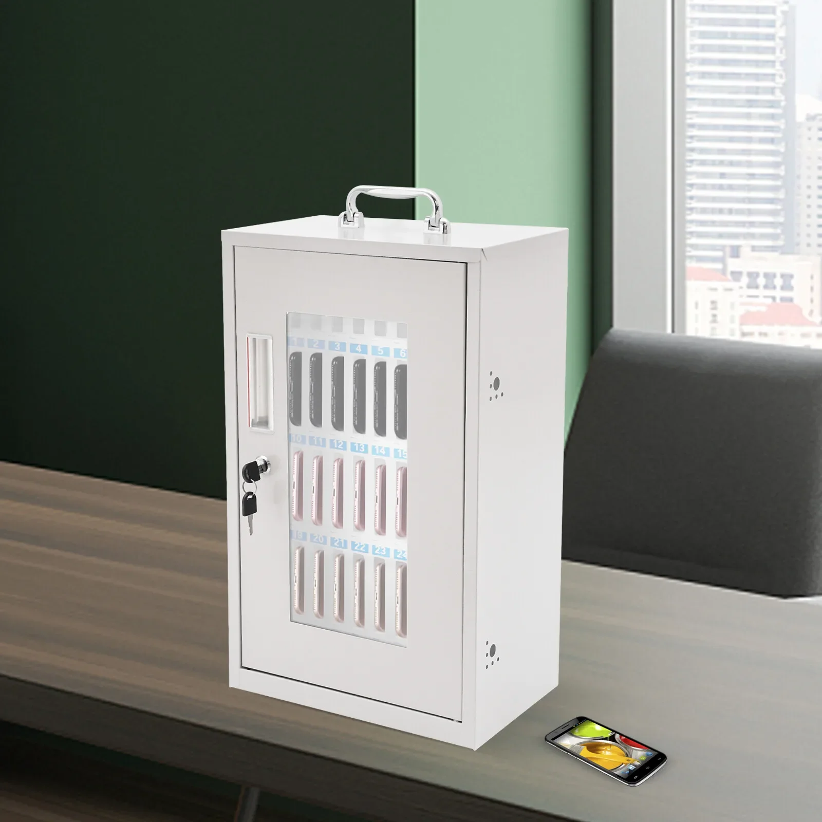 

All-Steel Secure Phone Locker, 16-Slot Charging Station & Holder