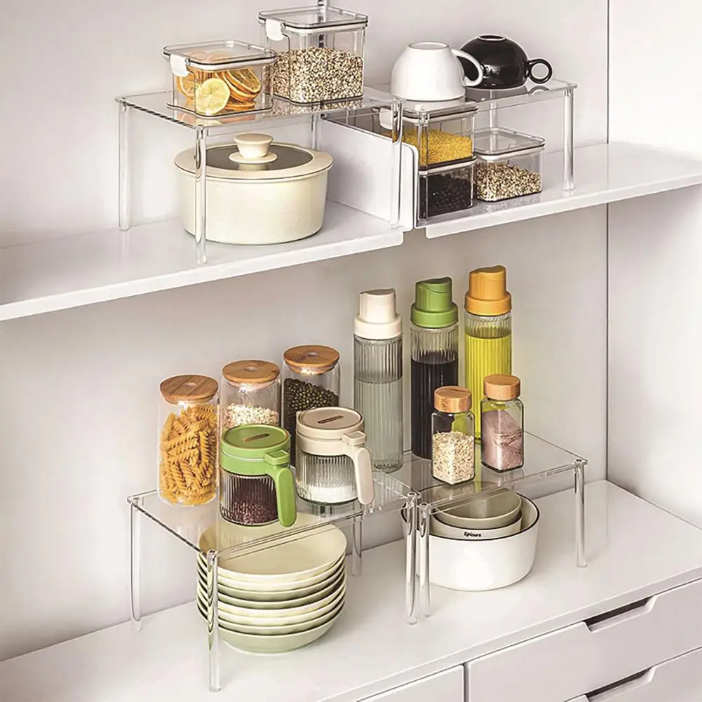 

2Pcs Acrylic Storage Rack Transparent Vertical Space Optimization Kitchen Countertop Organizer Strong Stackable Storage Solution