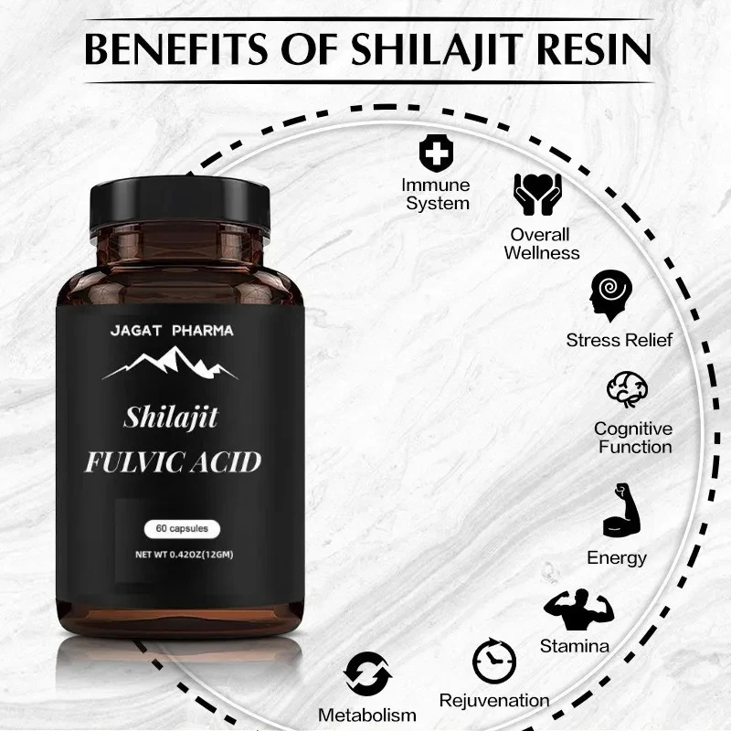 

Organic Himalayan Shilajit Capsules & Resin Naturally Occurring Fulvic Acid 85+ Mineral Energy Supplement 60pcs