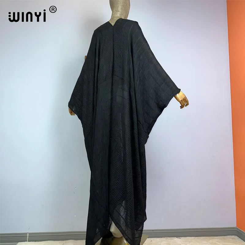 Płaszcz WINYI na Bliskim Wschodzie moda muzułmańska Kaftan kimono maxi szaty Streetwear otwierana Abaya bawełniane uczucie sukienka plisowana