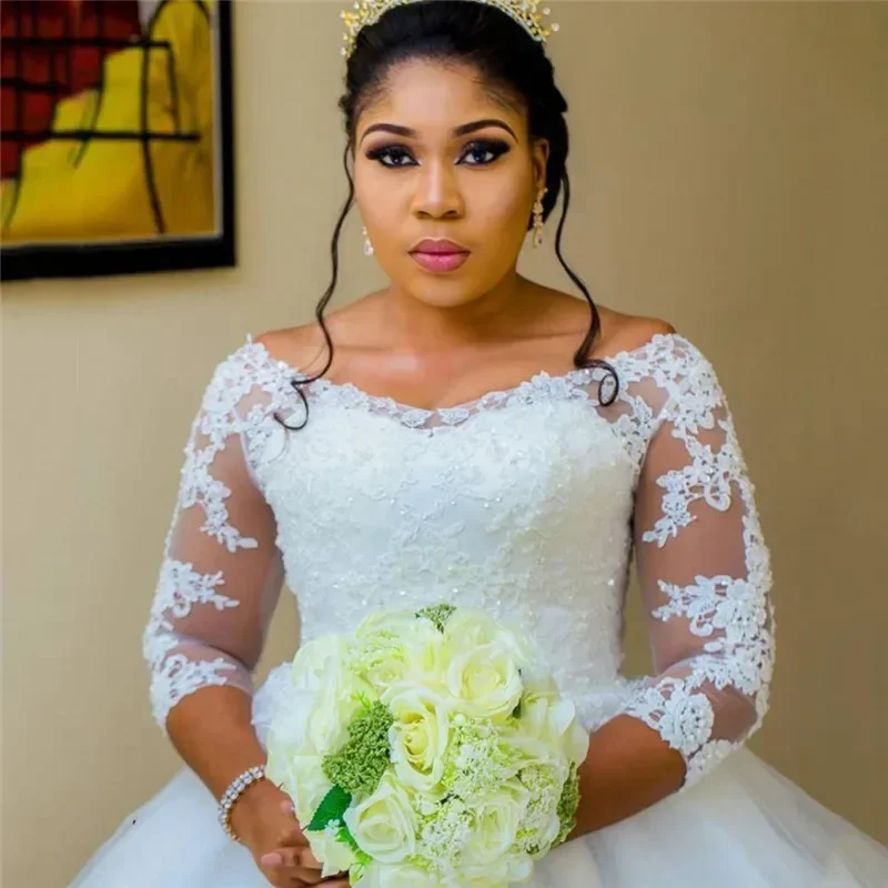 Robe de mariée personnalisée, grande taille, avec des Appliques en dentelle, sur mesure, robes de mariée africaines pour filles noires, 2025