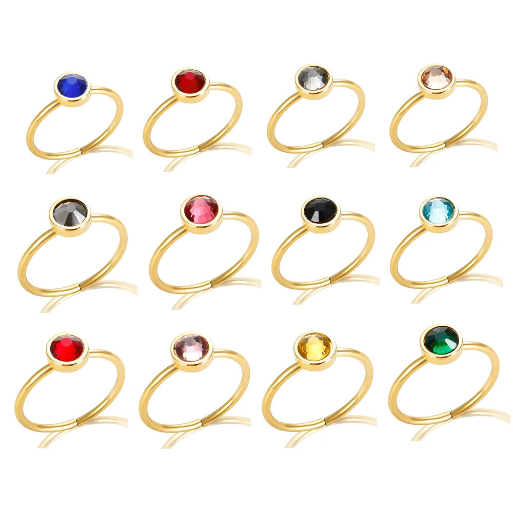 JINHUI قابل للتعديل مرصع بالجواهر خاتم للنساء فتاة ملونة كريستال رقيقة خواتم الاصبع الفولاذ المقاوم للصدأ قزحي الألوان الزركون مجوهرات جديد #1
