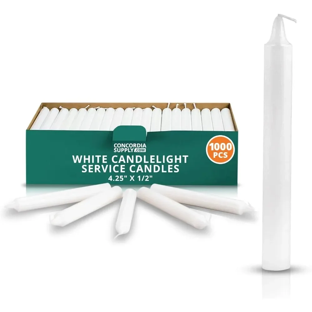 Church Candles for Candle Light Service Vigil - 4.25" X 1/2" Bulk White Candles for Memorial, Congregational, Shabbat, Wedding