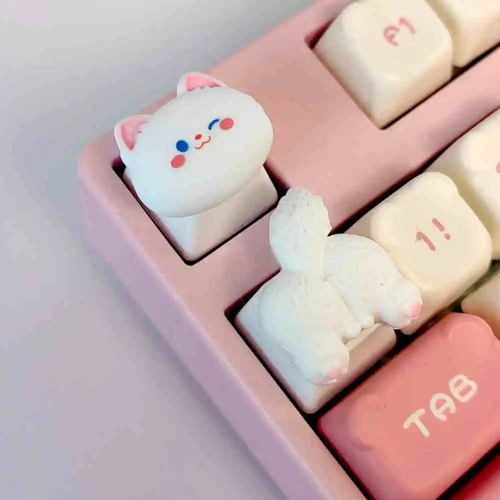 2 Pcs/set New Cartoon Wooden Dog Corgi Fart Keycaps Handmade Gift Mechanical Keyboard Decorative Key Caps