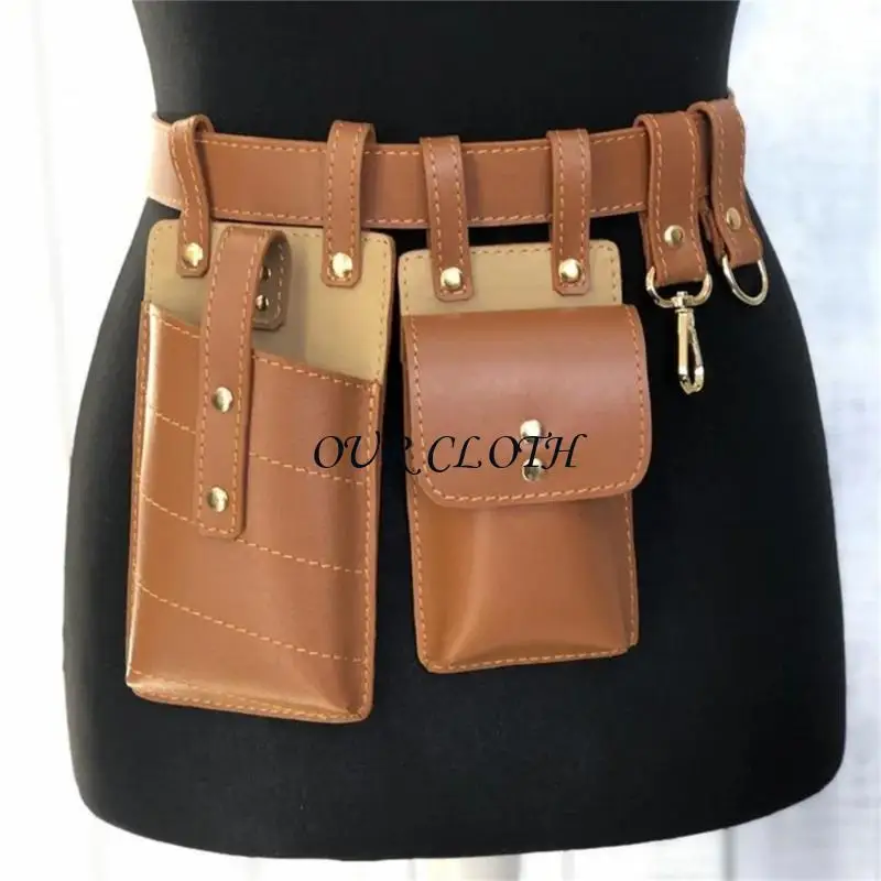 中世のスチームパンクレザーウエストバッグレザーベルト付き中世のウエスト電話バッグ男性用女性女性ハロウィーンY1AC