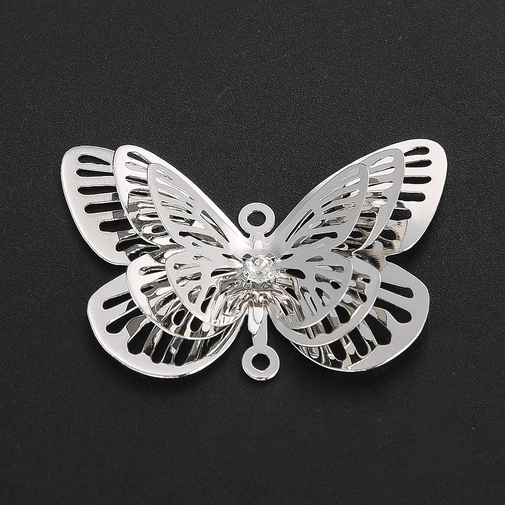 5PC Lovely Openwork 3D Butterfly Flap Wings Sparkling Zircon Rheinstone Metal Pendant Charm Spacer Necklace Dangle Hanging Parts