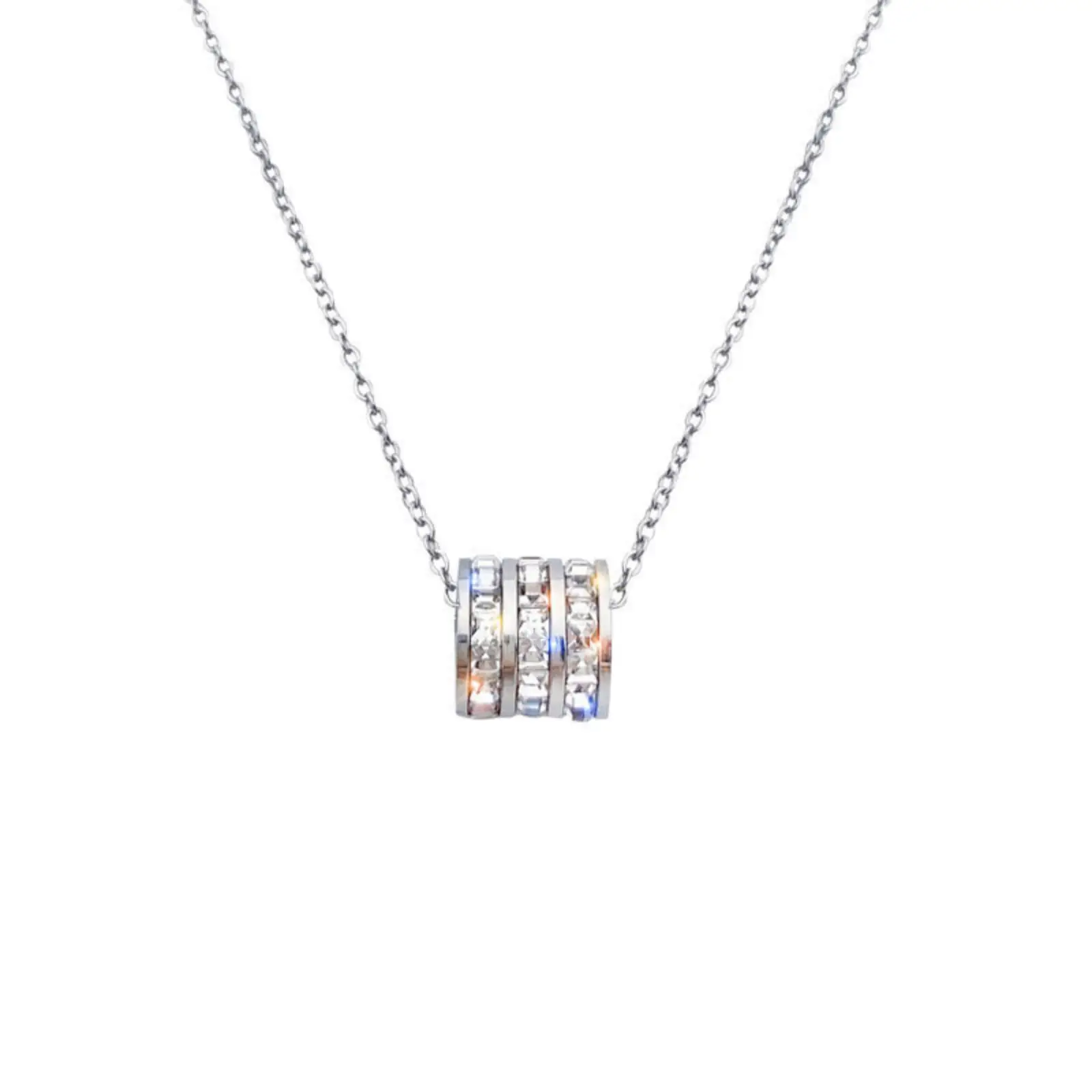 Dreireihige Kubische Zirkonia Zylinder-Anhänger Halskette Edelstahl Fassperlen Schlüsselbeinkette Damen Modeschmuck Geschenk – Detail 3