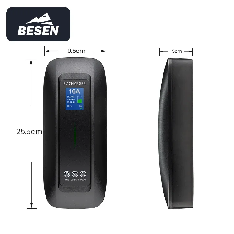 Besen Switchable 6A 8A 10A 13A 16A Type 2 3.5kw Portable Ev Charger With Schuko Plug