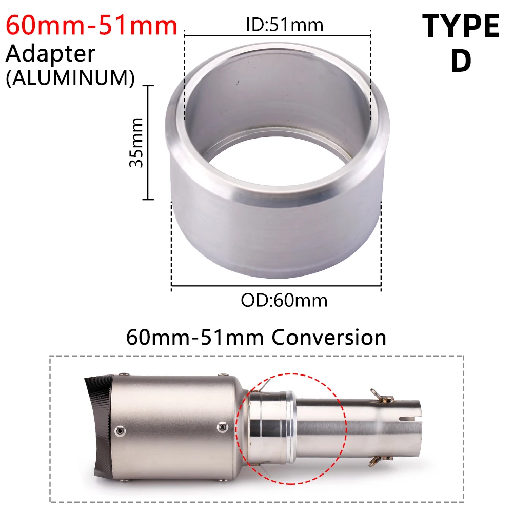 Universal Motorcycle Exhaust Pipe Inner Diameter 51MM Conversion 60MM Aperture Converter Adapter Reducer Muffler Connector 