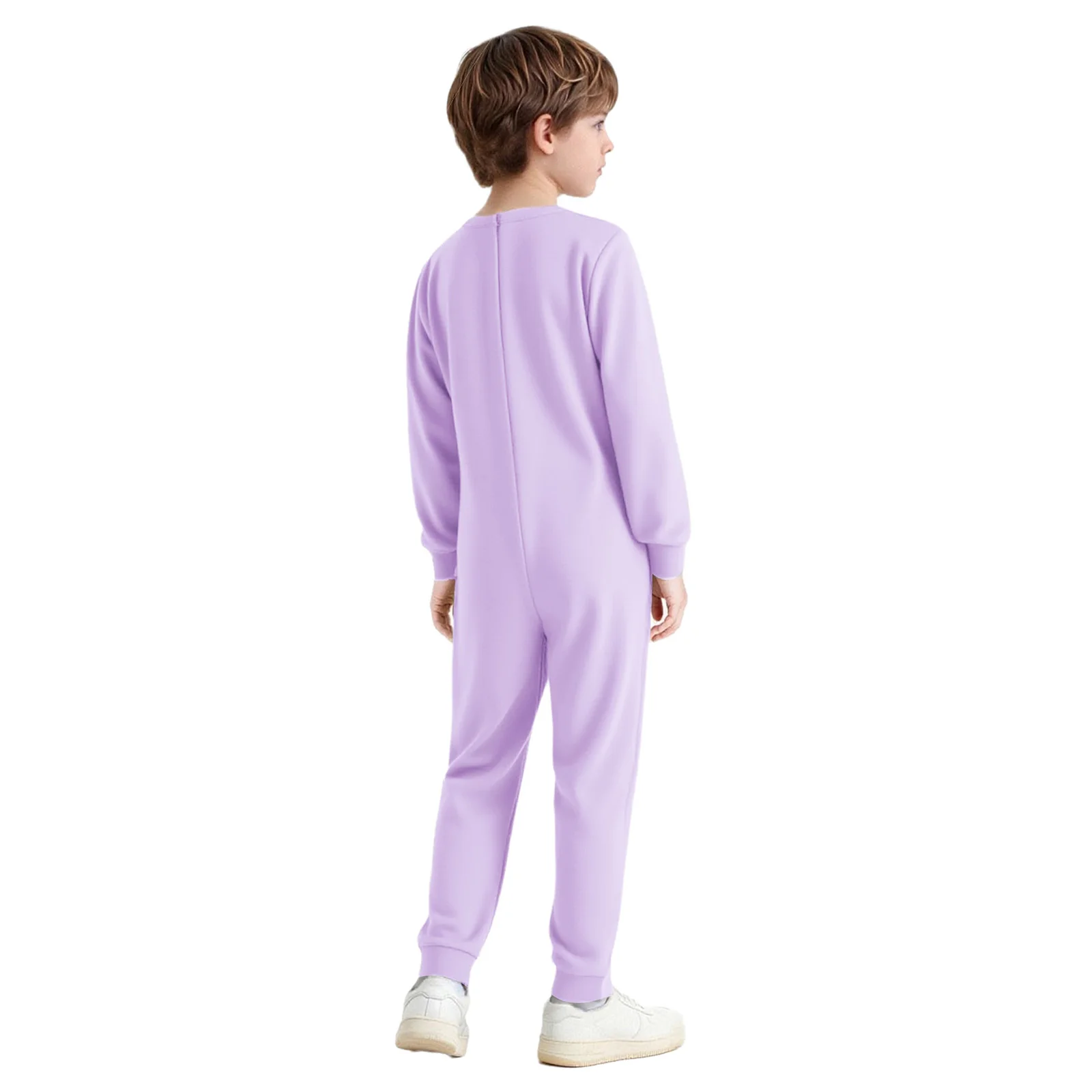 Kids Boys Girls Special Needs Adaptive Clothing Round Neck Long Sleeve Back Invisible Zipper One Piece Cotton Jumpsuit Ideal