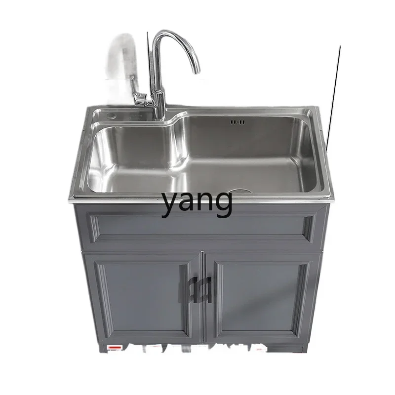 

LH Space Aluminum Sink Cabinet Kitchen Wash Basin Double Basin Balcony Cabinet Stainless Steel Double Sink Cabinet
