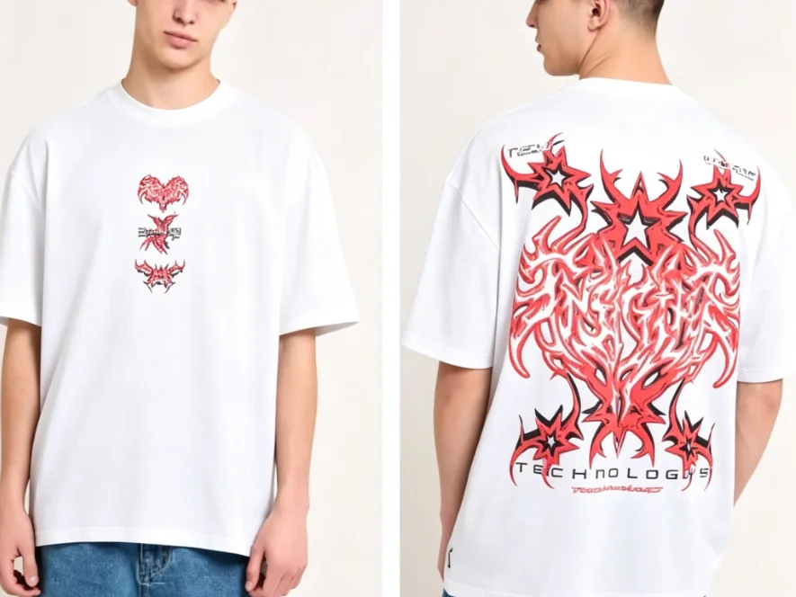 2026 Heart-shaped letter print on T-shirt, star-shaped gothic font pattern, suitable for both men and women, short sleeve shirt
