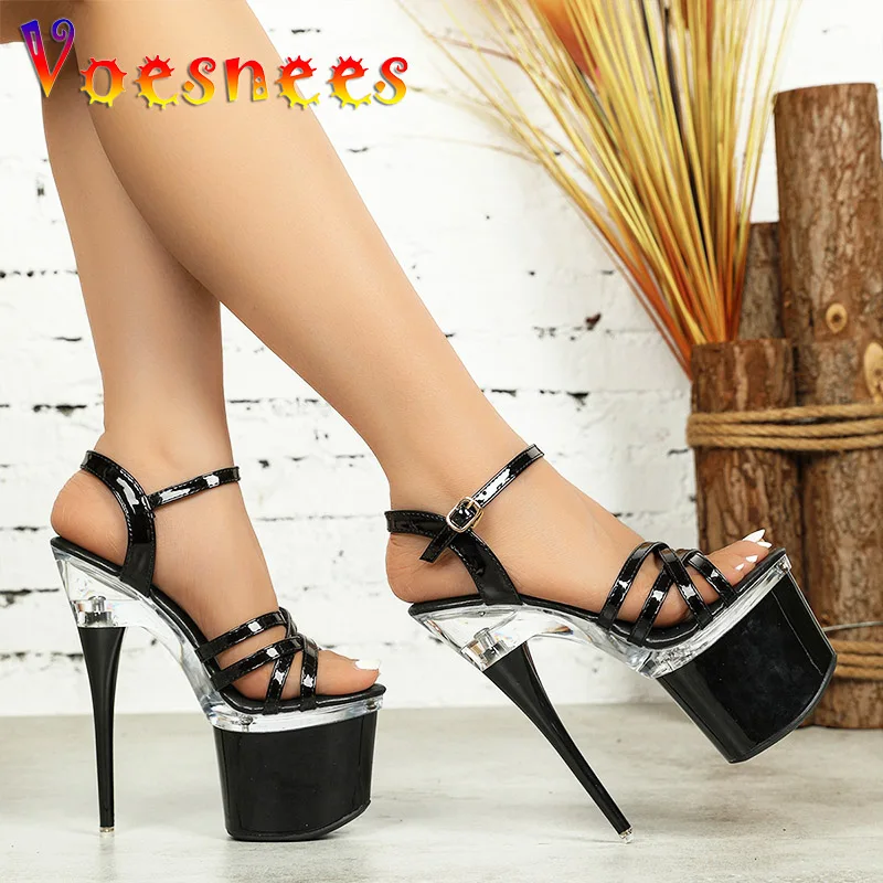 Women\'s Platform Sandals Ankle Strap Pole Dance Shoes 2023 New Summer 17.5CM Sexy Thin High Heels Pumps Fashion Model Walk Show