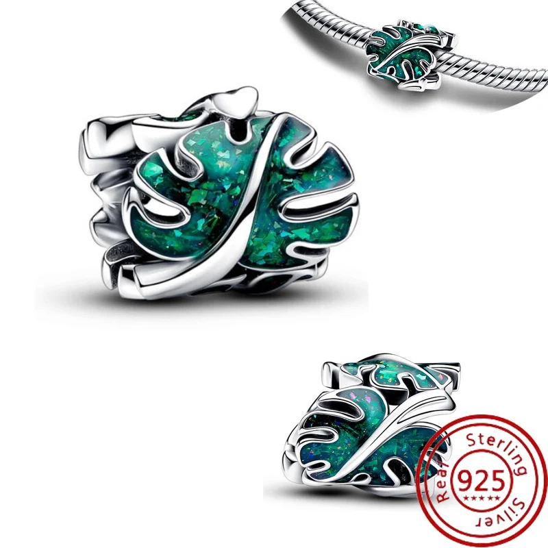 New in S925 Silver Green Frog Palm Tree luminescence Leaf DIY Charm Glasses Beads Fit Original Pandora Bracelet Women Jewelry