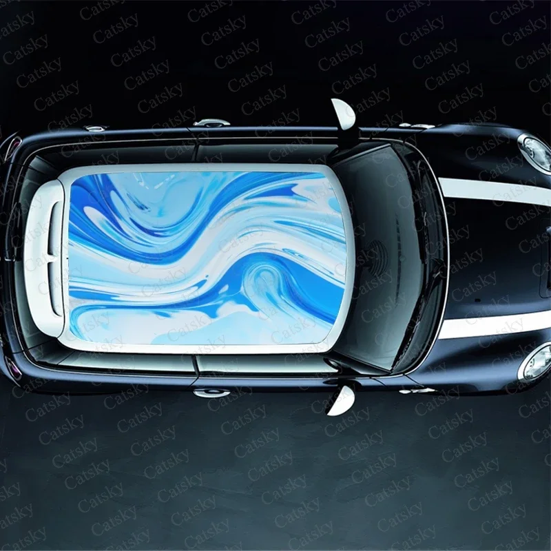 Tranquil Azure Blue Water Car Roof Sticker Wrap Racing SUV Accessories Packaging Painted PVC Custom Car Graphic Decal